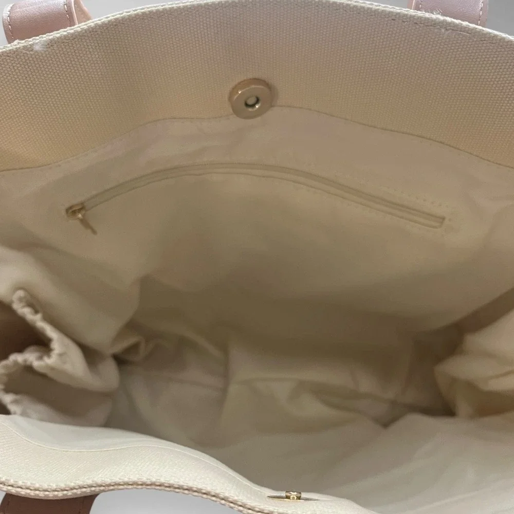 ARBONNE Beige Canvas Tote Bag With Snap Closure Like New Condition